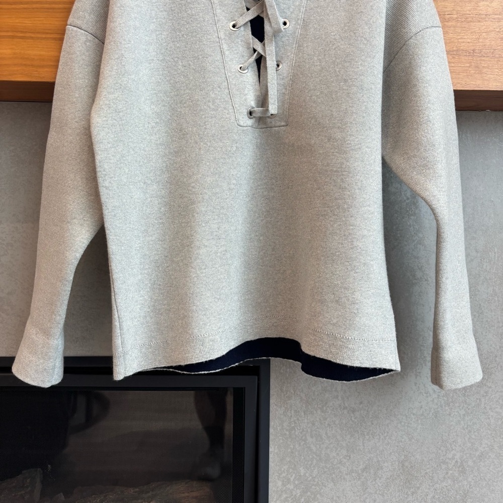 J.CREW COLLECTION BONDED LACE-UP MERINO WOOL SWEATER, SIZE M - Picture 3 of 12